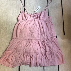 Garage Pink Smocked Tie Front Mini Dress